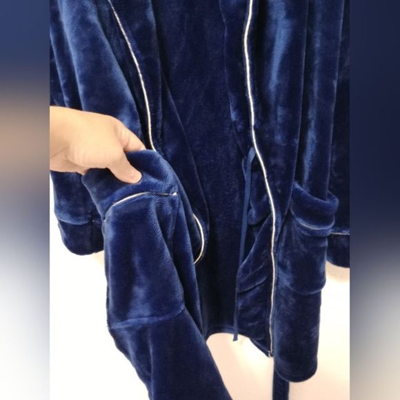 Liz Claiborne Luxury Plush Shawl Collar Robe Navy Blue size XL - Picture 6 of 9